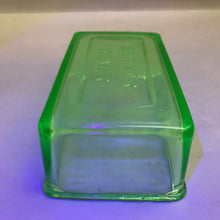 Load image into Gallery viewer, Vintage Hazel Atlas Green Uranium Glass 1lb Butter Cover Lid Only (2x6x3.5)
