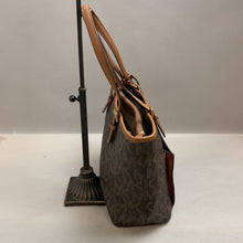Load image into Gallery viewer, Michael Kors MK Logo Print Coated Canvas Leather Trim Jet Set Tote Purse (9x13x5&quot;)
