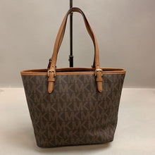Load image into Gallery viewer, Michael Kors MK Logo Print Coated Canvas Leather Trim Jet Set Tote Purse (9x13x5&quot;)
