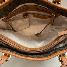 Load image into Gallery viewer, Michael Kors MK Logo Print Coated Canvas Leather Trim Jet Set Tote Purse (9x13x5&quot;)
