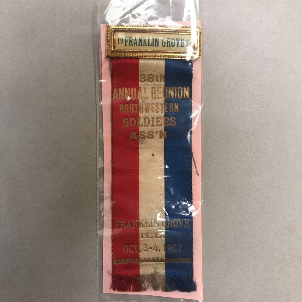Franklin Grove 38th Annual Reunion Northwestern Soldiers Association Ribbon (1922) (5.25x1.75)