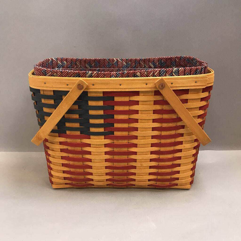 Longaberger 25th Anniversary Flag Basket w/ Liner, Protector (1998) (~11x16x8.5)