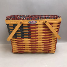Load image into Gallery viewer, Longaberger 25th Anniversary Flag Basket w/ Liner, Protector (1998) (~11x16x8.5)
