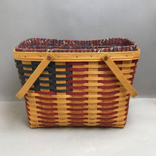 Load image into Gallery viewer, Longaberger 25th Anniversary Flag Basket w/ Liner, Protector (1998) (~11x16x8.5)

