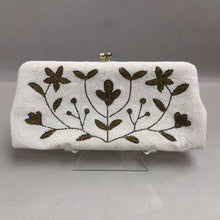 Load image into Gallery viewer, Vintage Olympic White &amp; Gold Beaded Purse (5x9)
