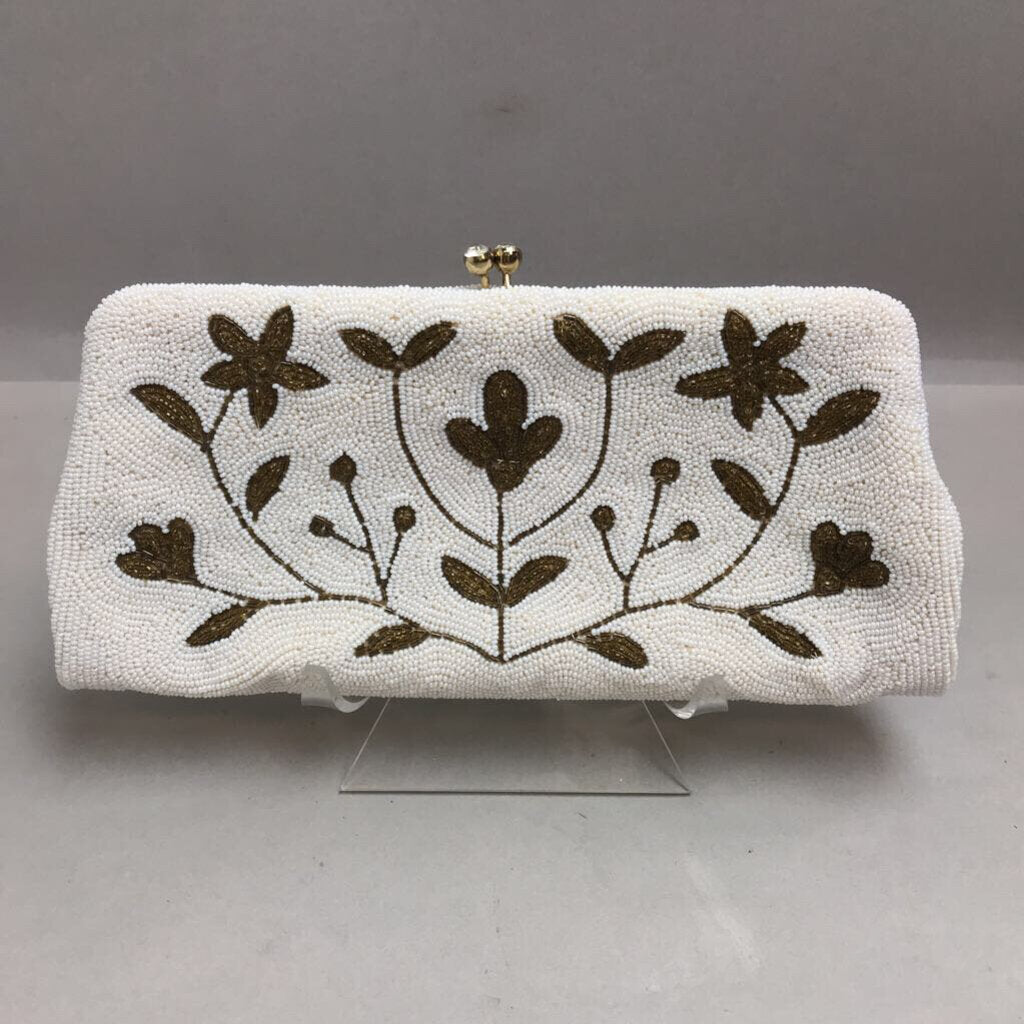 Vintage Olympic White & Gold Beaded Purse (5x9)