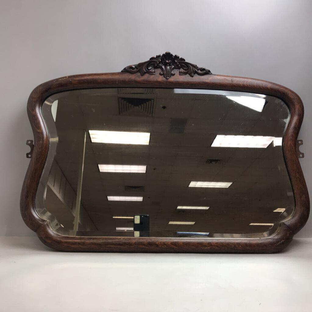 Antique Large Ornate Carved Oak Beveled Wall Mirror (20x28)