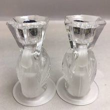 Load image into Gallery viewer, Lead Crystal Clear/Frosted Swan Taper Candlestick Holders Partylite USA (4&quot;)
