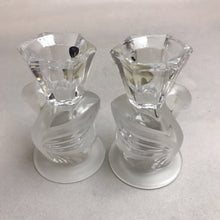 Load image into Gallery viewer, Lead Crystal Clear/Frosted Swan Taper Candlestick Holders Partylite USA (4&quot;)
