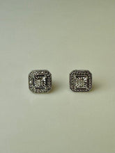 Load image into Gallery viewer, Sterling Diamond Pave 1/4&quot; Square Stud Earrings

