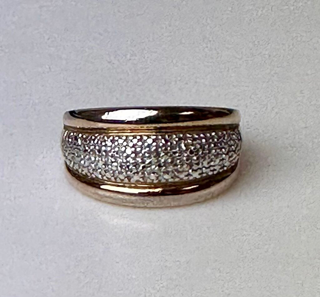 Ross Simons Two Tone Gold Plated Sterling Diamond Accent Ring sz 8