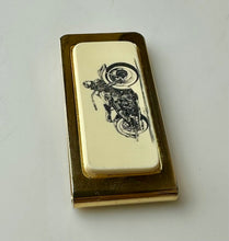 Load image into Gallery viewer, Vintage Barlow Goldtone Etched Bone Motorcycle Money Clip
