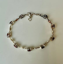 Load image into Gallery viewer, Platinum over Sterling Garnet Flower Link Bracelet (7.5&quot;)
