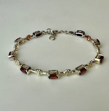 Load image into Gallery viewer, Platinum over Sterling Garnet Flower Link Bracelet (7.5&quot;)
