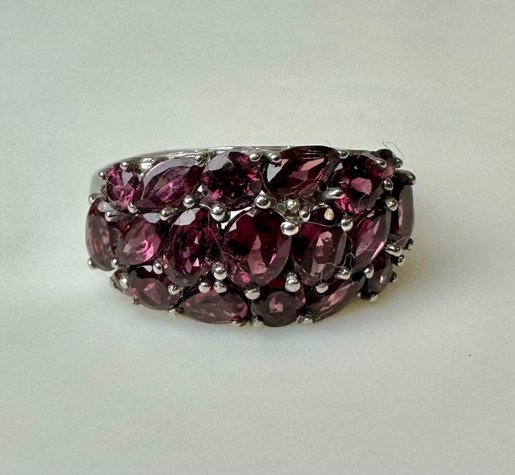 Sterling Pink Tourmaline Cluster Ring sz 9