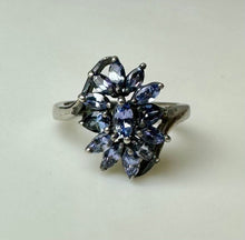Load image into Gallery viewer, Sterling Tanzanite Cluster Ring sz 6.5
