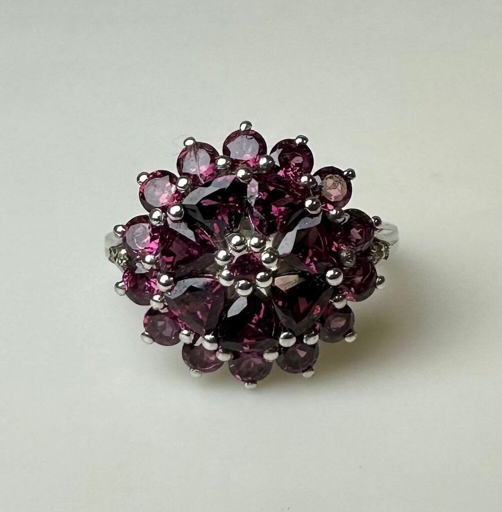 Sterling Pink Tourmaline Flower Cluster Ring sz 8.5