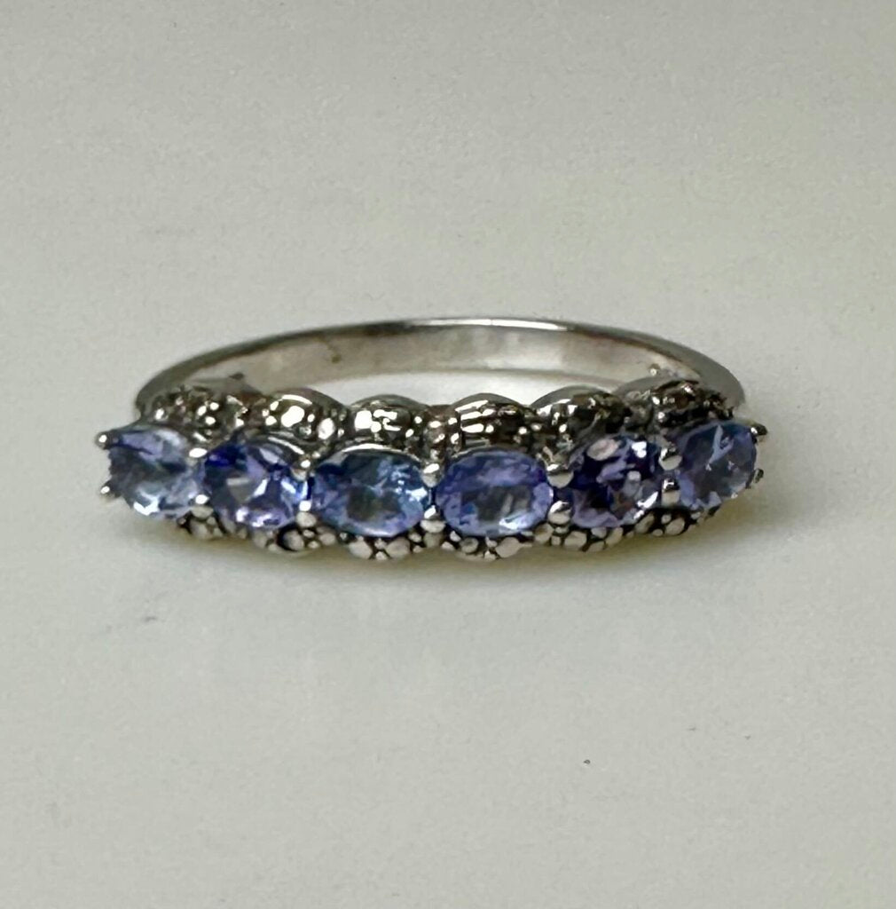 Sterling Tanzanite Multi-stone Row Ring sz 9.5