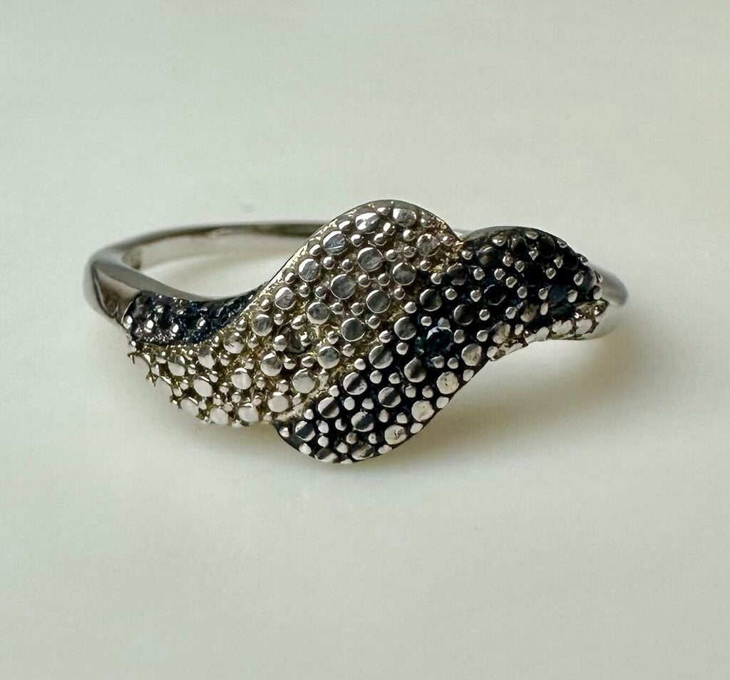 Sterling Two-tone Wave Ring with Diamond Accents sz 9