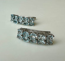 Load image into Gallery viewer, Sterling Aquamarine Hinged Oval Hoop Earrings (0.75&quot;)
