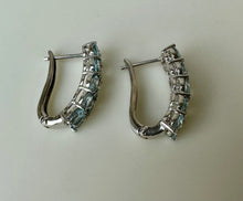 Load image into Gallery viewer, Sterling Aquamarine Hinged Oval Hoop Earrings (0.75&quot;)
