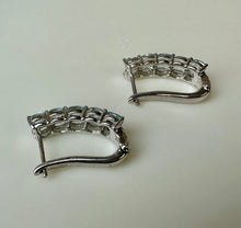 Load image into Gallery viewer, Sterling Aquamarine Hinged Oval Hoop Earrings (0.75&quot;)
