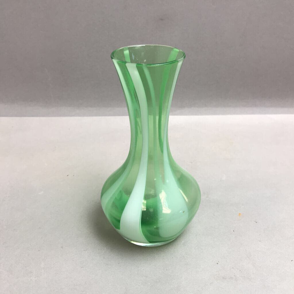 Hand Blown Green Swirl Glass Vase (6