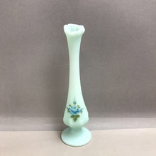 Load image into Gallery viewer, Fenton Blue Satin Swung Glass Vase - Hand Painted by Kim L (~8.75&quot;)

