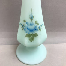 Load image into Gallery viewer, Fenton Blue Satin Swung Glass Vase - Hand Painted by Kim L (~8.75&quot;)
