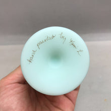 Load image into Gallery viewer, Fenton Blue Satin Swung Glass Vase - Hand Painted by Kim L (~8.75&quot;)

