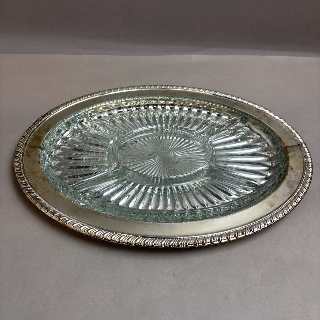 Silverplate w/ Glass Serving Platter (16x12)