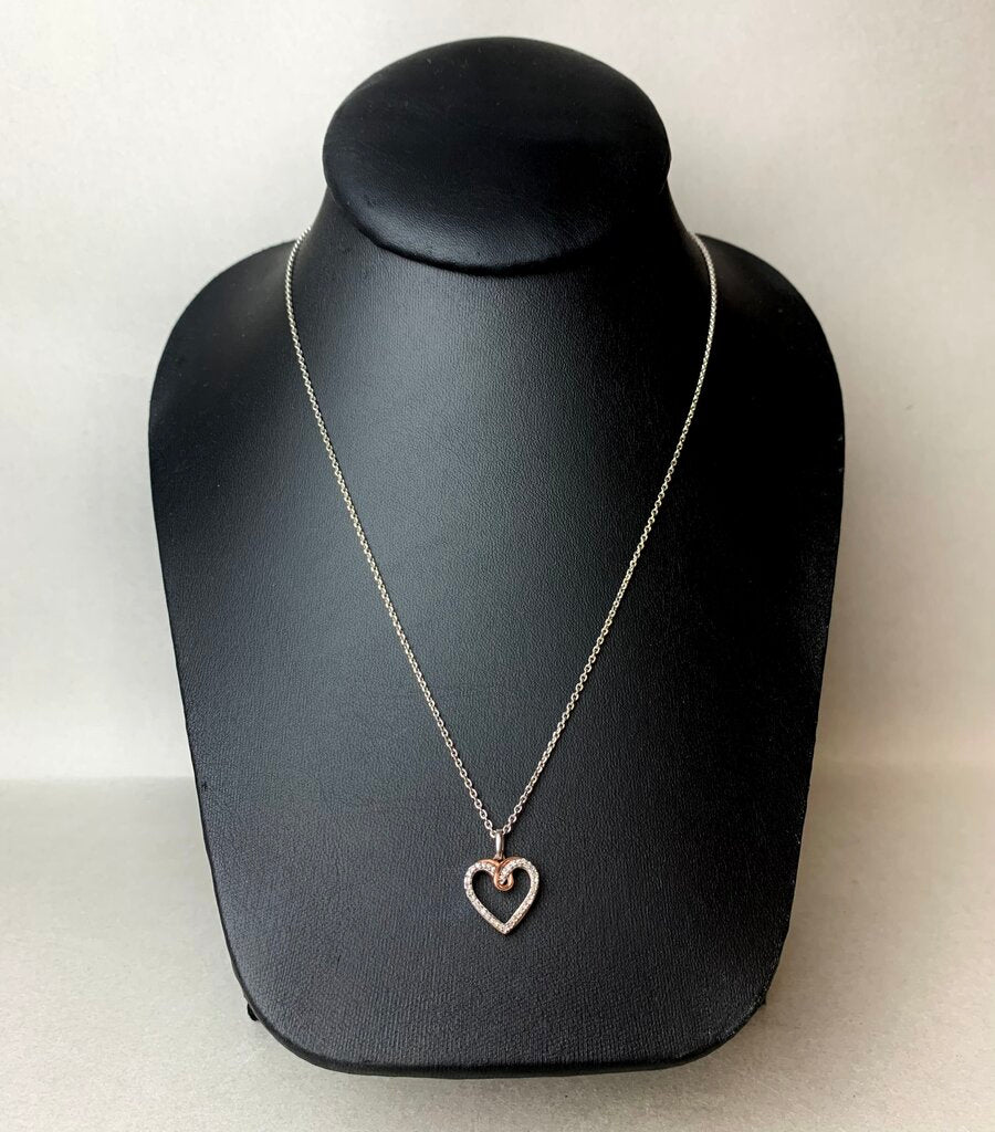 10K Rose Gold Sterling Diamond Heart Pendant on 18