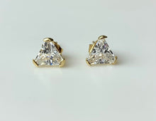 Load image into Gallery viewer, 14K Gold Triangle Cut Cubic Zirconia Stud Earrings (0.9g)
