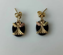 Load image into Gallery viewer, 10K Black Hills Gold Onyx Angel Dangle Stud Earrings (1.7g)
