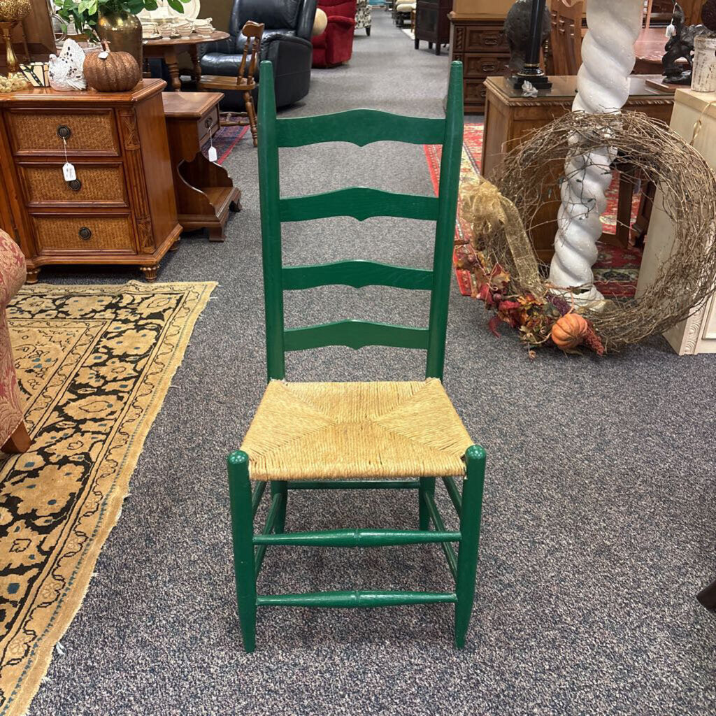 Green Ladder Back Wicker Seat Chair (42x18x15)