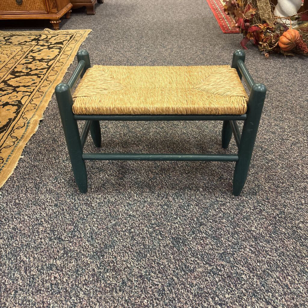 Green Wicker Ottoman (15x21x12) AS IS