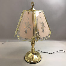Load image into Gallery viewer, Brass Touch Glass 6 Panel Lamp Floral Design (23&quot;)(As Is)
