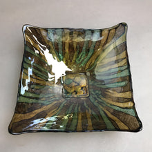 Load image into Gallery viewer, Gold, Green &amp; Brown Art Glass Square Bowl (2x8x8)
