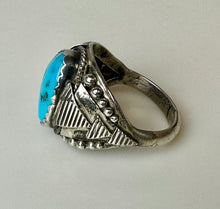 Load image into Gallery viewer, Vintage Navajo Sterling Kingman Turquoise Ring Signed sz 12.5
