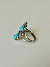 Load image into Gallery viewer, Vintage Sterling Turquoise Two-Stone Feather Flourish Ring As-Is sz 8
