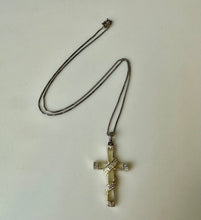 Load image into Gallery viewer, Vintage Sterling Cubic Zirconia 1.75" Cross Pendant on 19" Chain As-Is
