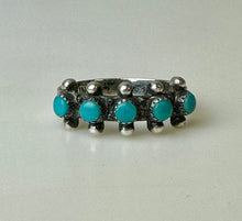Load image into Gallery viewer, Vintage Sterling Turquoise 5-Stone Petit Point Ring Signed sz 6
