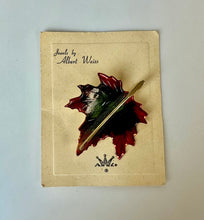 Load image into Gallery viewer, Vintage Albert Weiss Enamel Maple Leaf Brooch Pin on Original Card (2.25")
