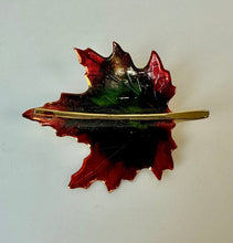 Load image into Gallery viewer, Vintage Albert Weiss Enamel Maple Leaf Brooch Pin on Original Card (2.25")
