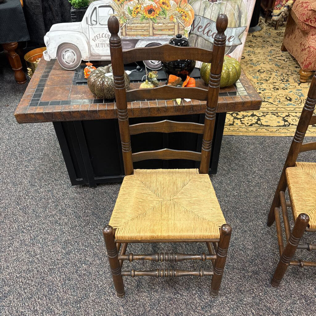 Walnut Ladder Back Rattan Seat Chair (42x18x16)