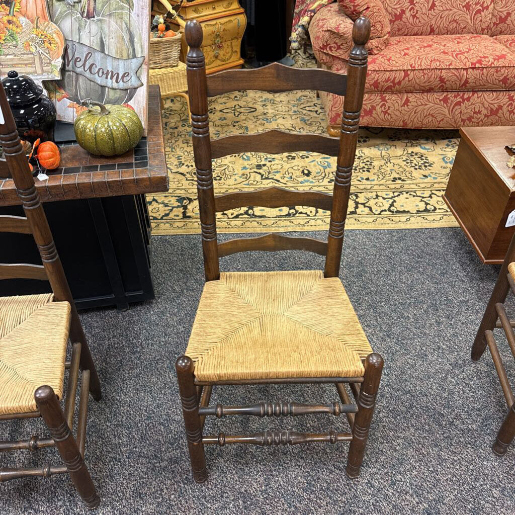 Walnut Ladder Back Rattan Seat Chair (42x18x16)