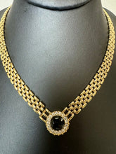 Load image into Gallery viewer, Vintage Park Lane Goldtone Panther Link Black Enamel Rhinestone Necklace (18&quot;)
