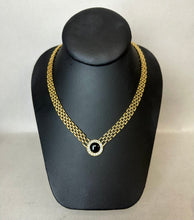 Load image into Gallery viewer, Vintage Park Lane Goldtone Panther Link Black Enamel Rhinestone Necklace (18&quot;)
