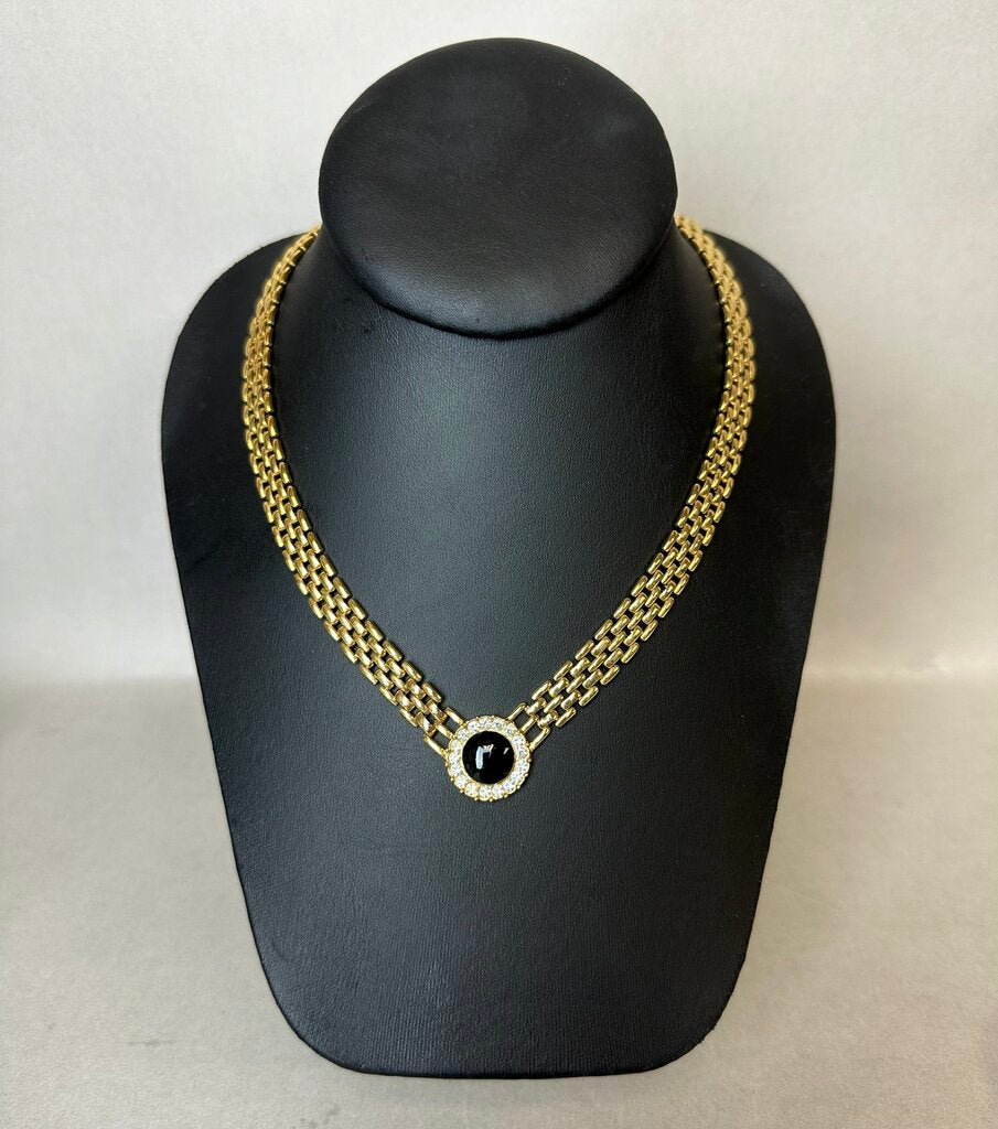 Vintage Park Lane Goldtone Panther Link Black Enamel Rhinestone Necklace (18