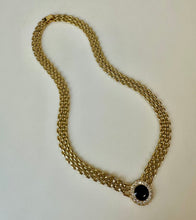 Load image into Gallery viewer, Vintage Park Lane Goldtone Panther Link Black Enamel Rhinestone Necklace (18&quot;)
